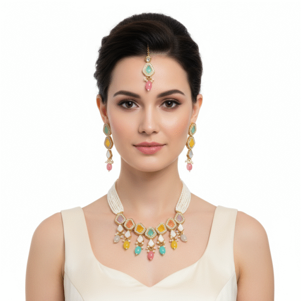 Gold-Plated Multicolor Kundan Necklace Set