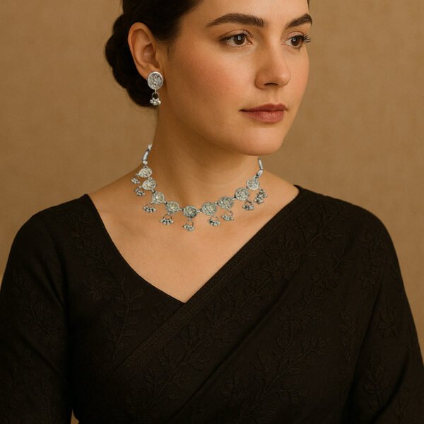 Silver-Plated Oxidized Necklace Set