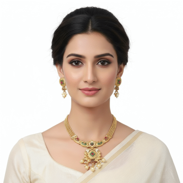 Traditional Gold Plated Necklace and Earrings Set