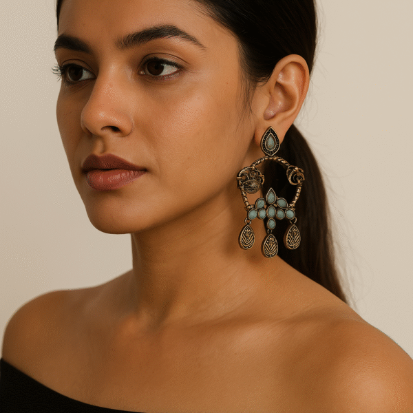 Silver Toned Multicolor Handcrafted Brass Earrings