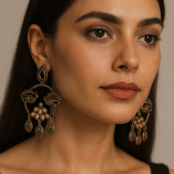 Silver Toned Multicolor Handcrafted Brass Earrings - Peach