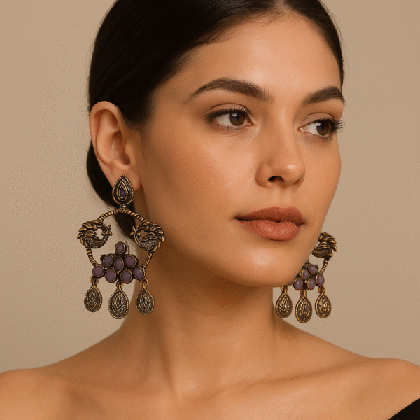 Silver Toned Multicolor Handcrafted Brass Earrings - Purple