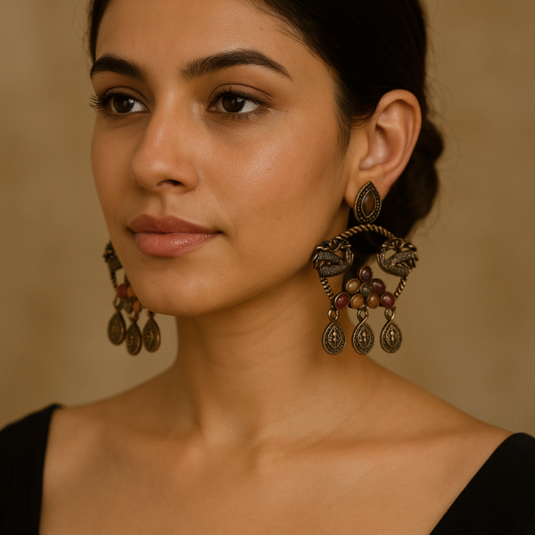 Silver Toned Multicolor Handcrafted Brass Earrings - Multicolor