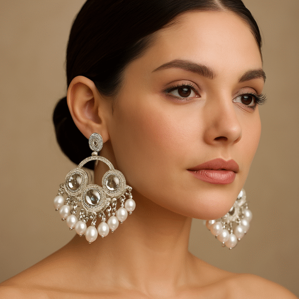 Traditional Zircon Studded Pearl Earrings