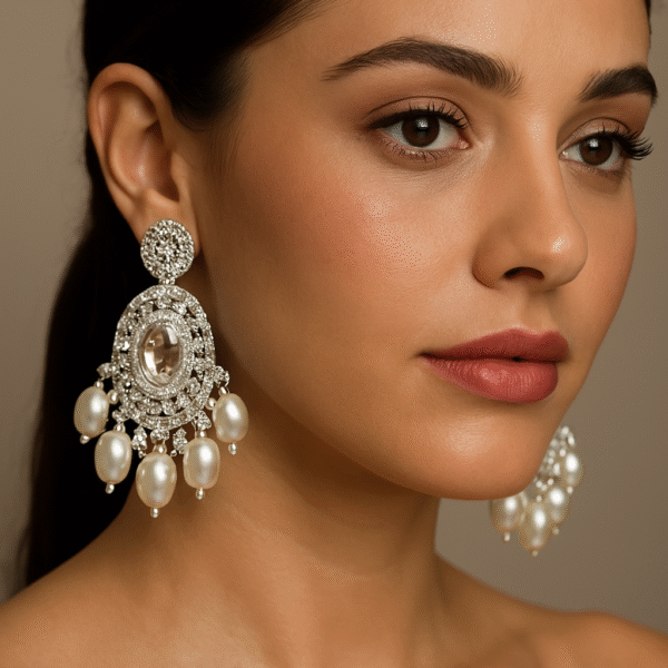 Traditional Oval Stone and Pearls Studded Kundan Earrings