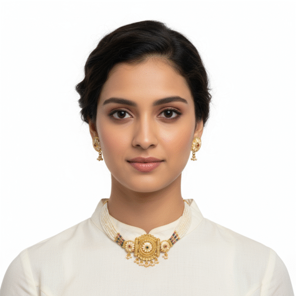 Gold Plated Kundan and Peral Choker Set With Earrings