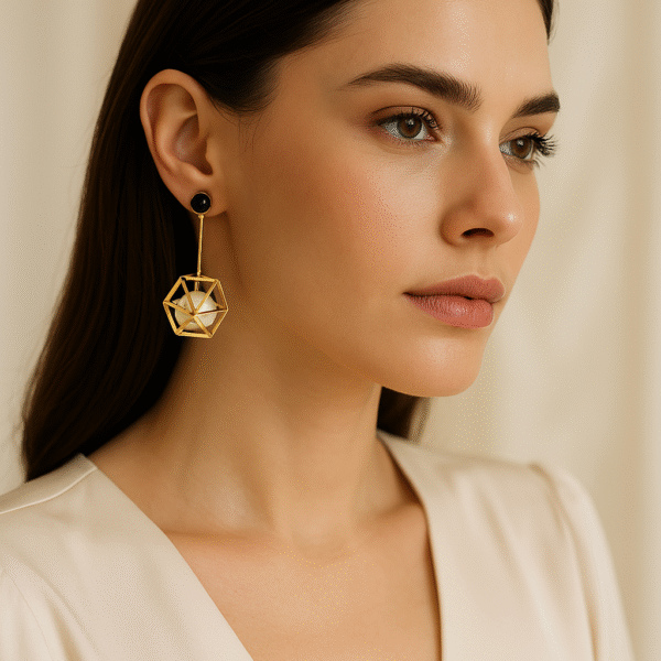 Gold Plated Cosmic Molecule Earrings - Black