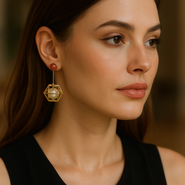 Gold Plated Cosmic Molecule Earrings - Red