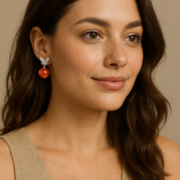 Butterfly Pearl Drop Earrings - Orange