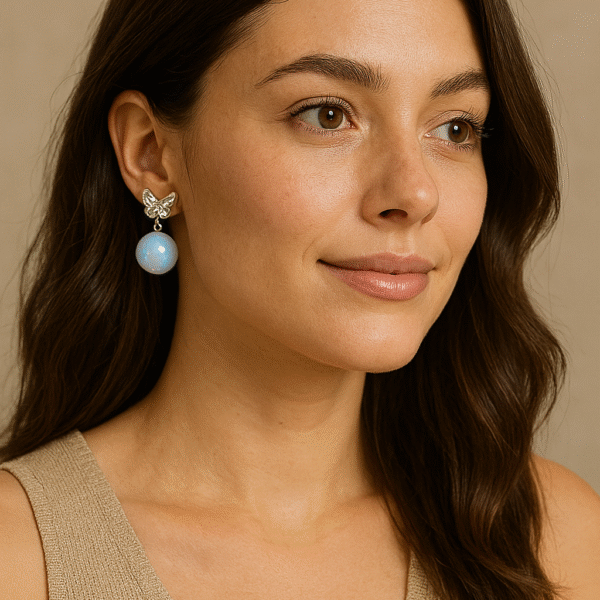 Butterfly Pearl Drop Earrings - Pastel Blue