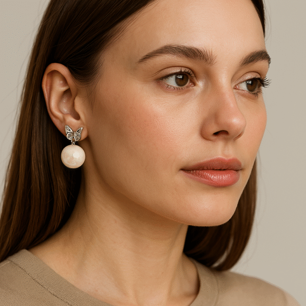 Butterfly Pearl Drop Earrings - White