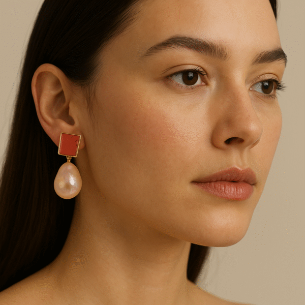 Stylish Dangler Pearl Earrings - Peach