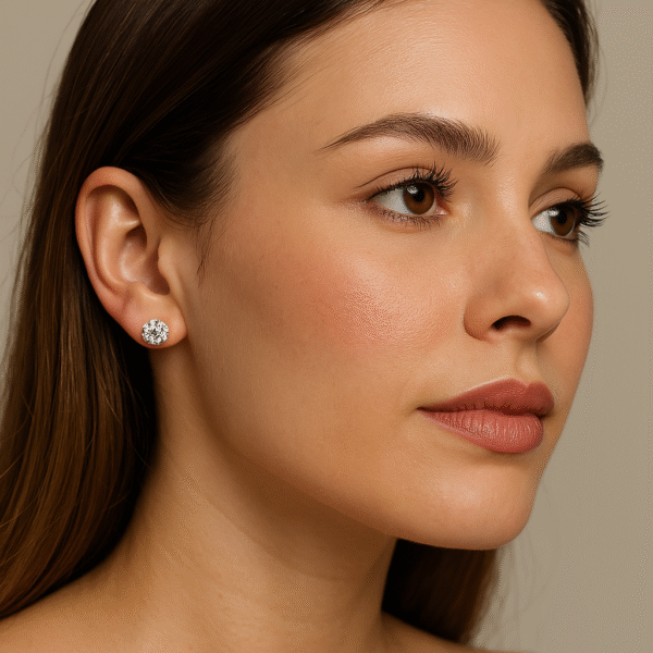 Sterling Silver & White Circular Studs Earrings