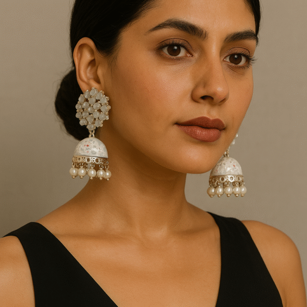 Meenakari Metal Jhumki - Grey