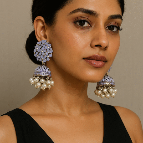 Meenakari Metal Jhumki - Purple