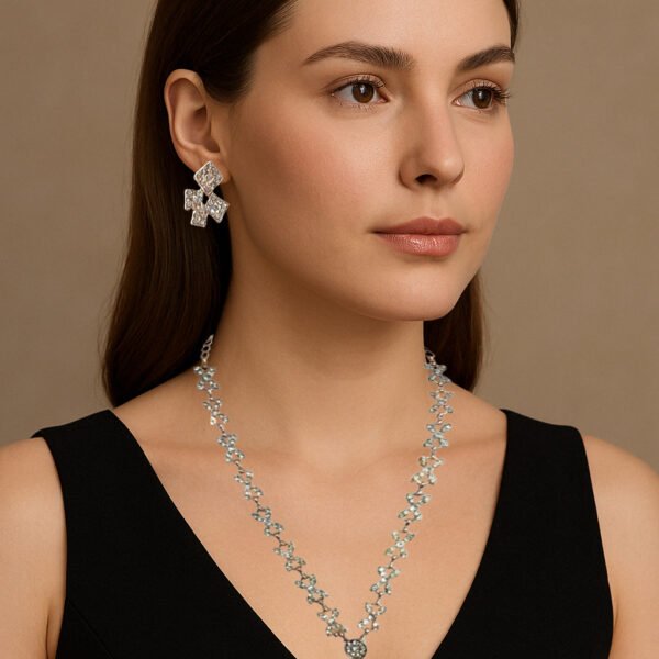 Luxury Rose Gold & Silver AD Necklace Set with Earrings