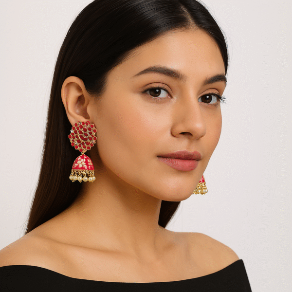 Meenakari Metal Jhumki - Pink