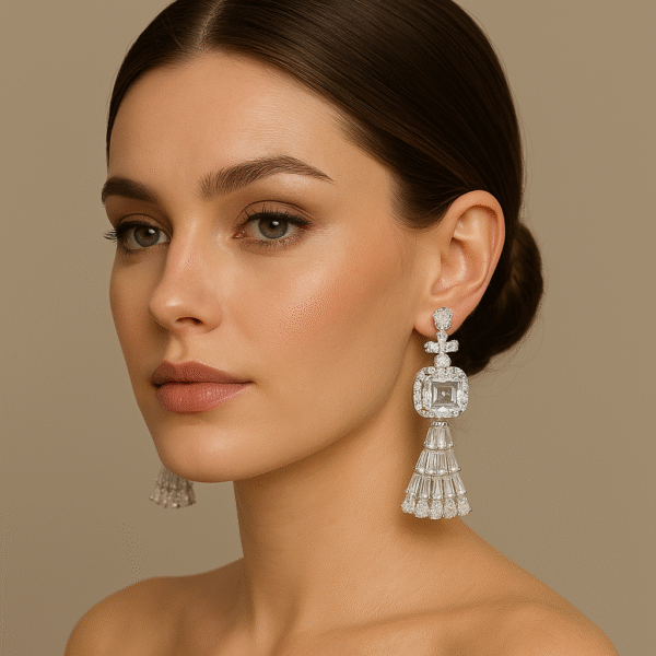 Silver Plated American Diamond Earrings With Zircon Stone - White